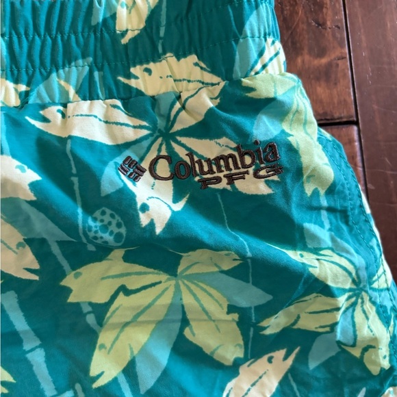 Columbia Blue Yellow Fishing Design Swim Shorts Size XL Inside Mesh Brief PFG - Picture 5 of 5